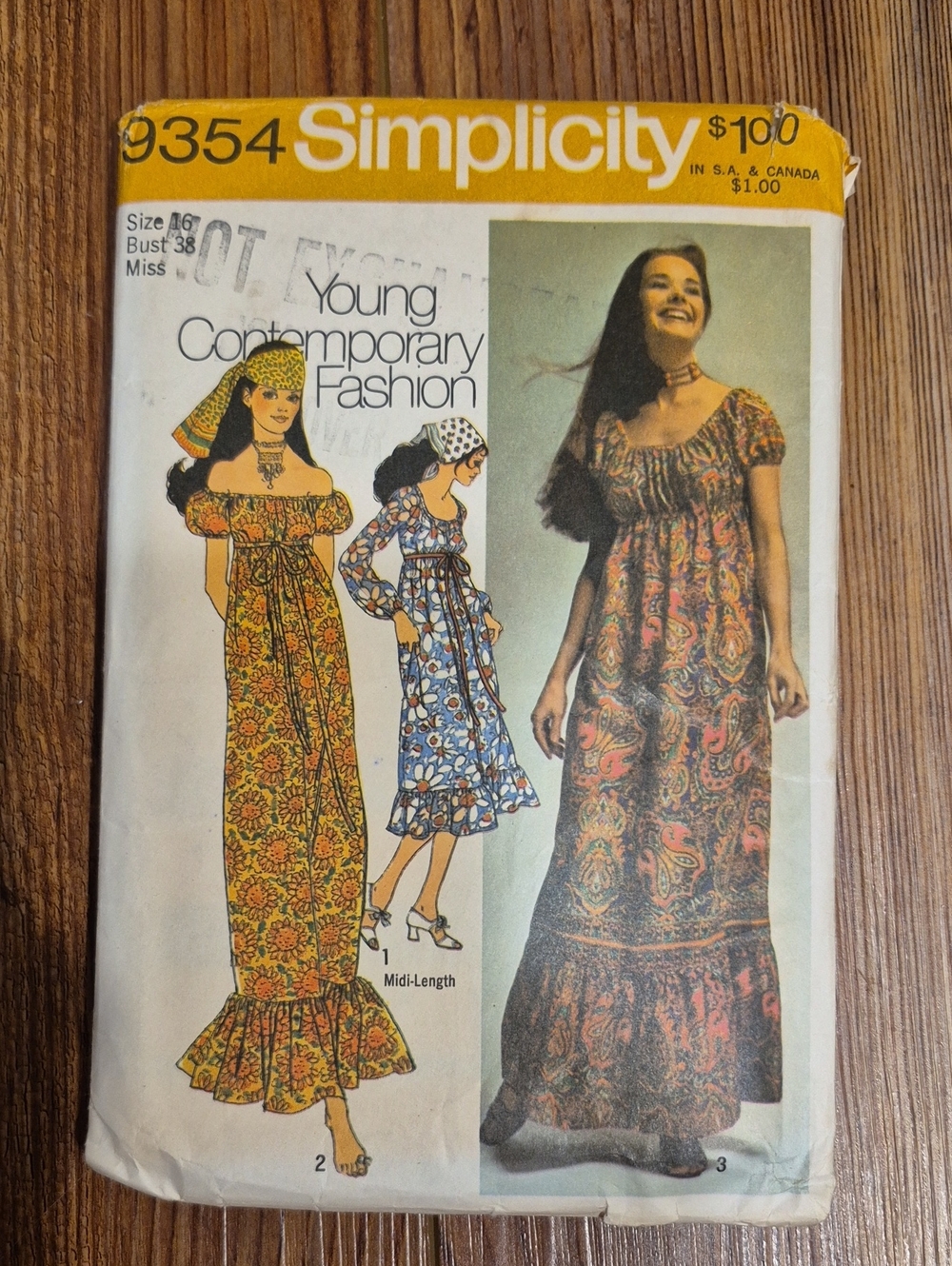 Vintage 70's Simplicity #9354 Empire-Waist Off Shoulder Maxi Dress Pattern - Cut